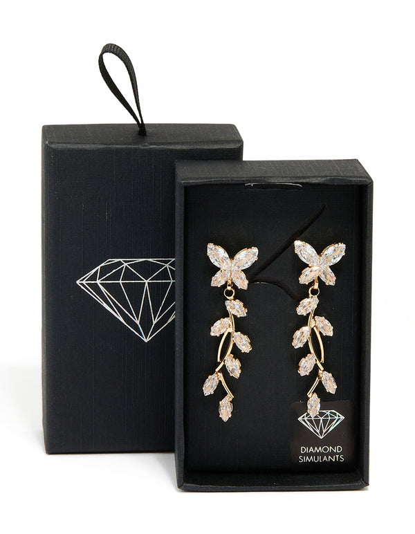 Gold Diamante Vine Drop Earrings