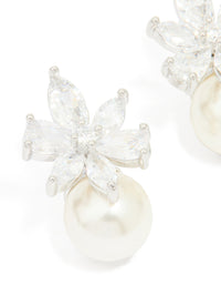 Silver Cubic Zirconia Flower Pearl Drop Earrings - link has visual effect only