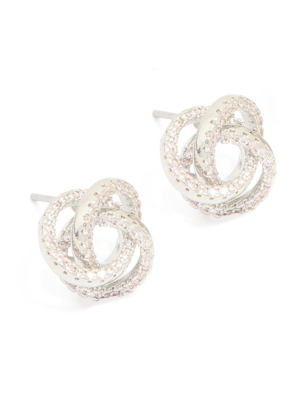 Silver Diamante Knot Stud Earrings