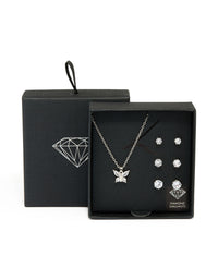 Silver Diamante Butterfly Necklace & Stud Earrings 3-Pack Set - link has visual effect only