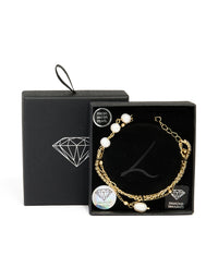 Gold Plated Freshwater Pearl Diamante Layered Chain Bracelet - link has visual effect only