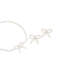 Silver Diamante Bow Toggle Bracelet & Earrings Set - link has visual effect only