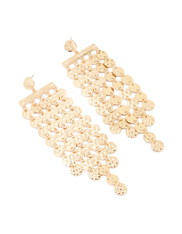 Gold Hammered Disc Chandelier Earrings