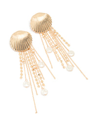 Gold Pearl Scallop Chain Earrings - link has visual effect only