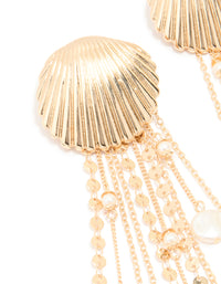 Gold Pearl Scallop Chain Earrings - link has visual effect only