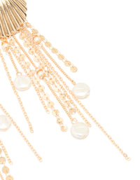 Gold Pearl Scallop Chain Earrings - link has visual effect only