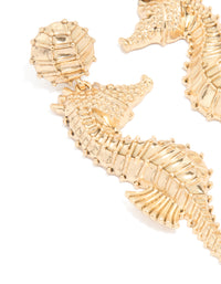 Gold Ribbed Seahorse Earrings - link has visual effect only