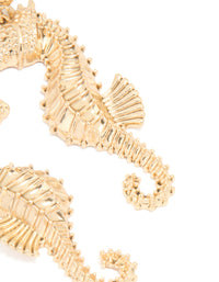 Gold Ribbed Seahorse Earrings - link has visual effect only