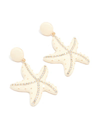 Gold White Enamel Diamante Starfish Earrings - link has visual effect only