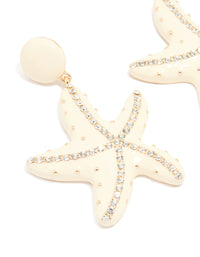 Gold White Enamel Diamante Starfish Earrings - link has visual effect only