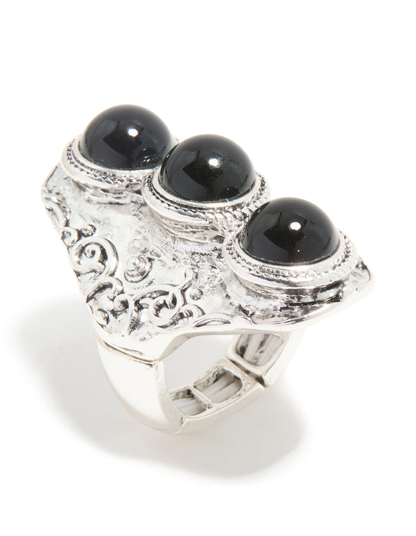 Silver Black Circle Trio Ring