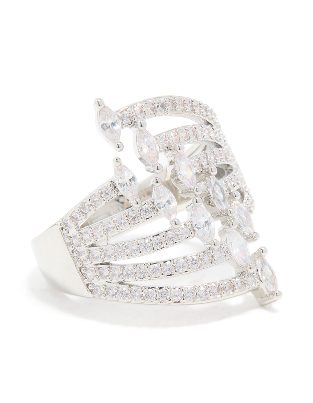Silver Cubic Zirconia Mini Triangles Layered Ring