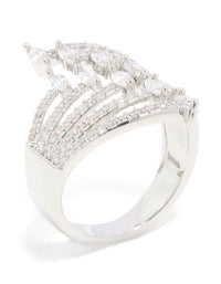Elegant cubic zirconia mini triangles layered ring crafted from silver with statement style front view - link has visual effect only