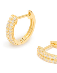 Gold Plated Sterling Silver Double Row Cubic Zirconia Huggie Earrings - link has visual effect only