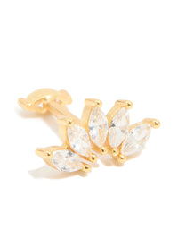 Gold Plated Sterling Silver Cubic Zirconia Marquise Drop Single Flat Back Stud - link has visual effect only