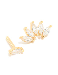 Gold Plated Sterling Silver Cubic Zirconia Marquise Drop Single Flat Back Stud - link has visual effect only