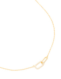 Gold Plated Sterling Silver Cubic Zirconia Oval Link Necklace - link has visual effect only