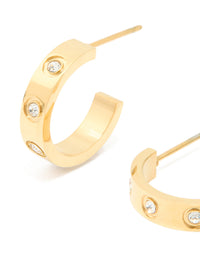 Waterproof Gold Plated Stainless Steel Cubic Zirconia Square Hoop Earrings - link has visual effect only