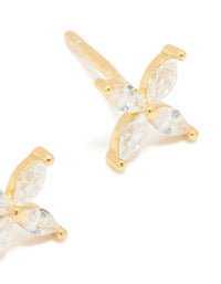 Waterproof Gold Plated Stainless Steel Cubic Zirconia Flower Stud Earrings - link has visual effect only