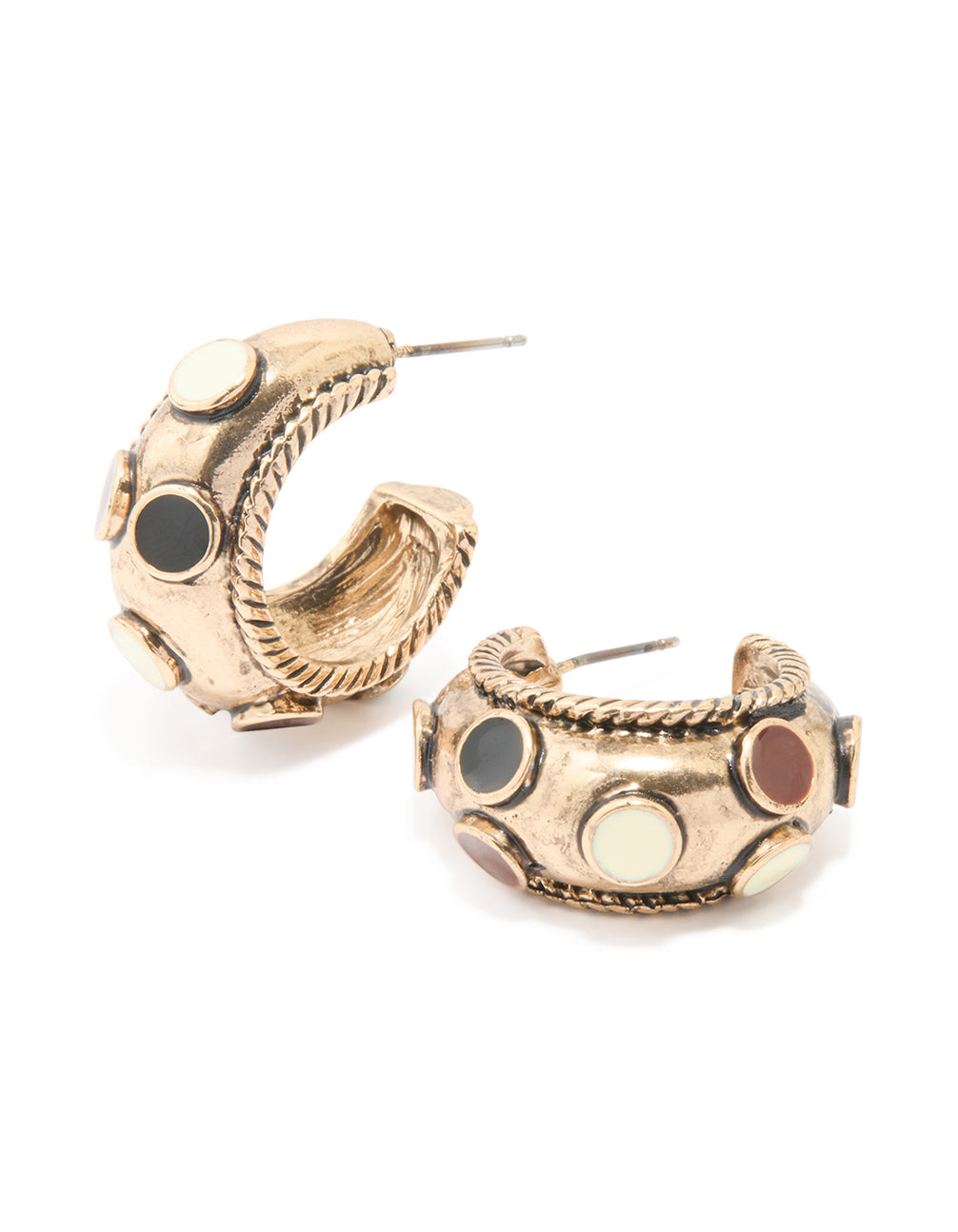 Antique Gold Enamel Circles Hoop Earrings