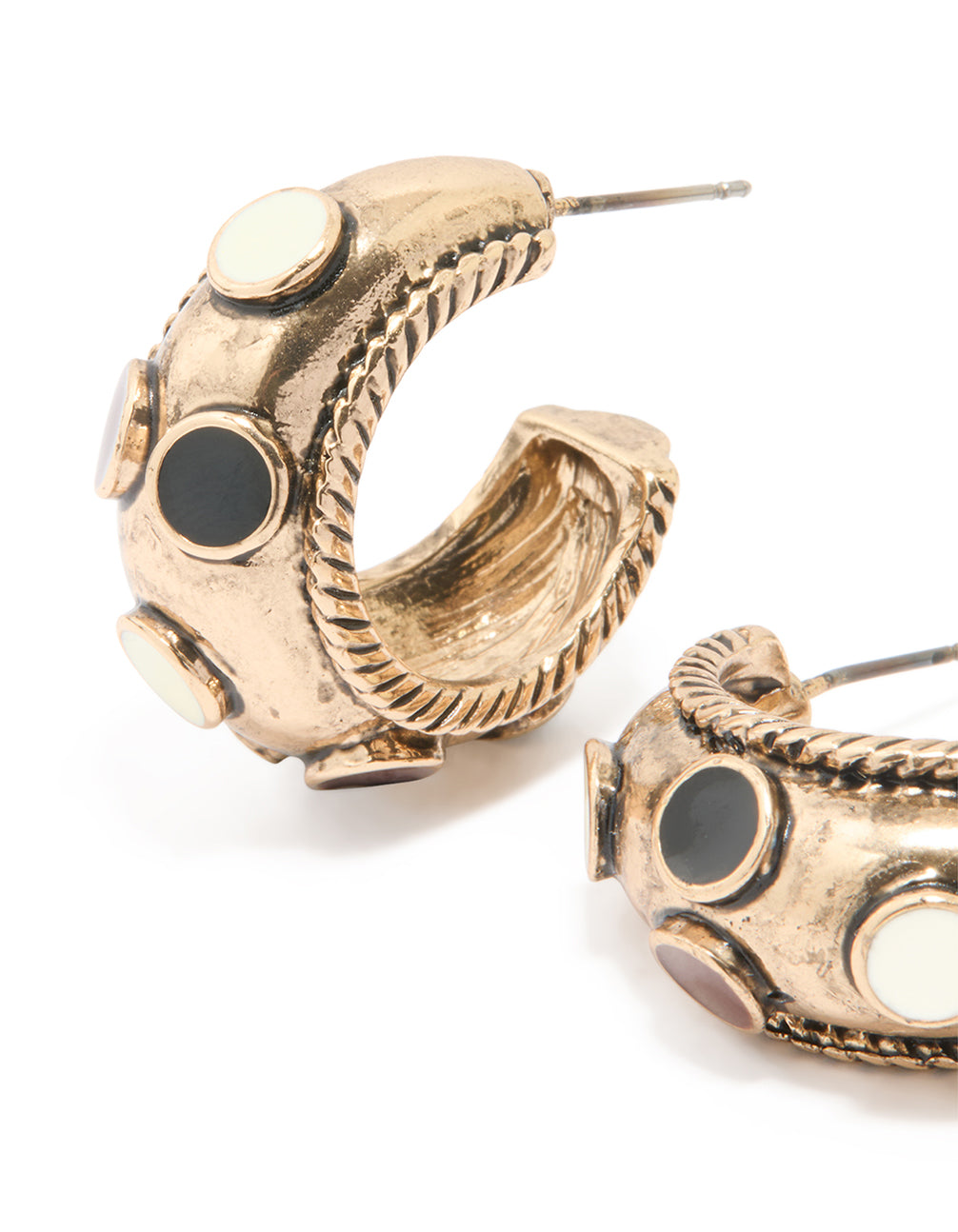 Antique Gold Enamel Circles Hoop Earrings