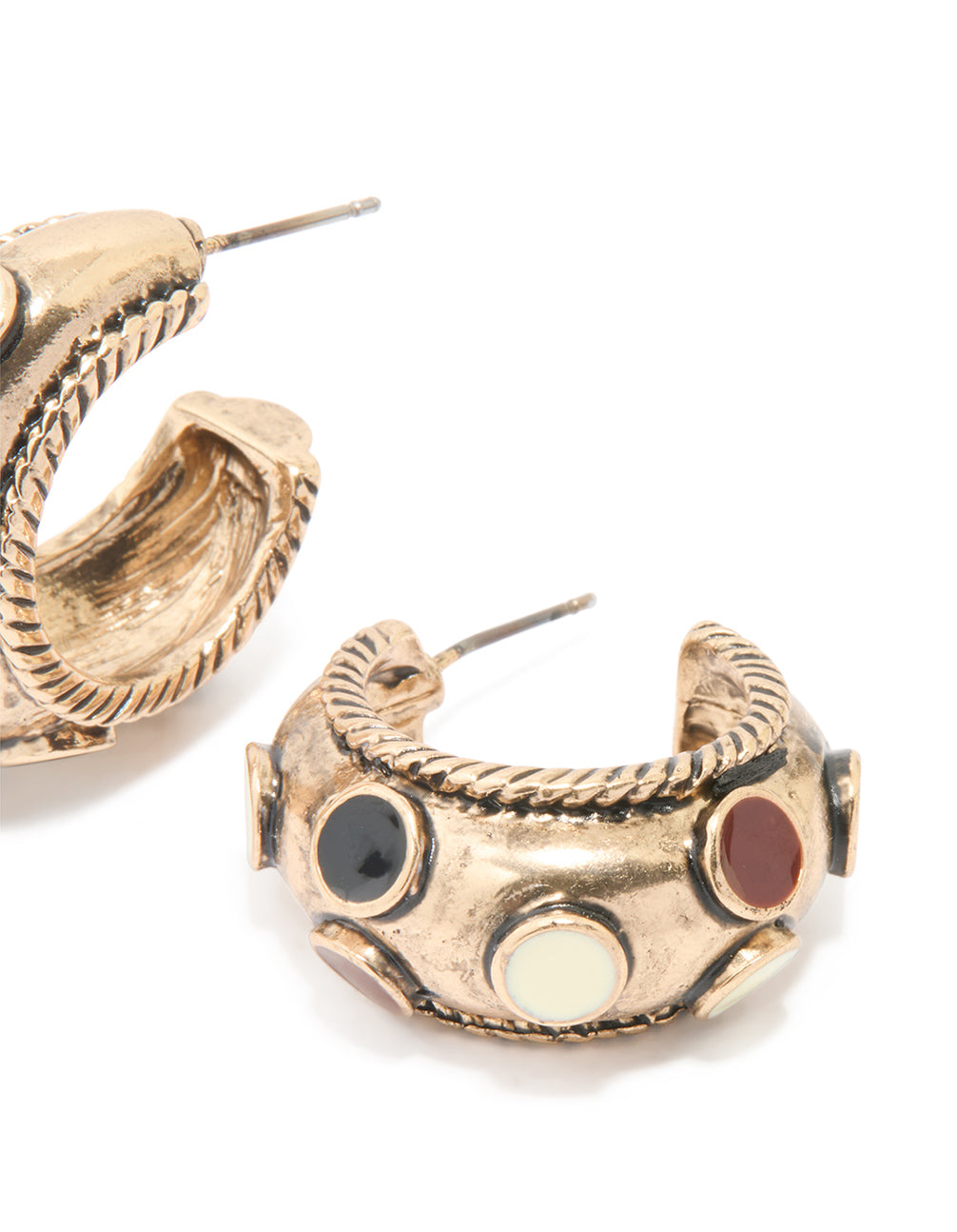 Antique Gold Enamel Circles Hoop Earrings
