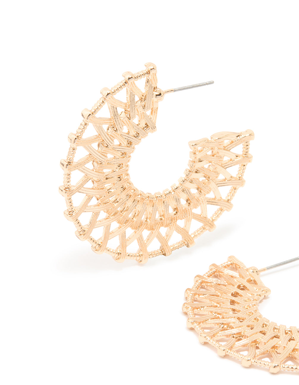 Gold 3/4 Round Textured Hoop Earrings