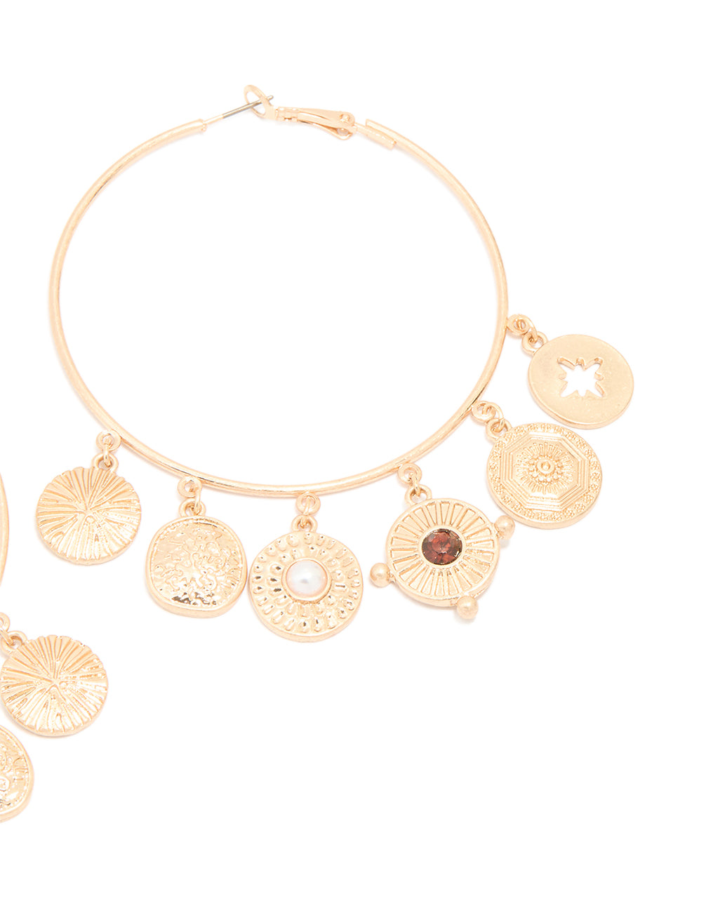 Gold Disc Charm Hoop Earrings