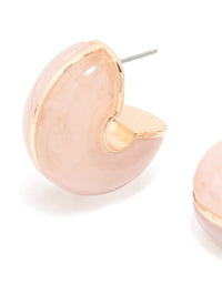 Gold Pink Marble Moon Hoop Earrings - link has visual effect only