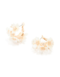 Gold Freshwater Pearl Flower Hoop Earrings - link has visual effect only