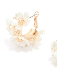 Gold Freshwater Pearl Flower Hoop Earrings - link has visual effect only