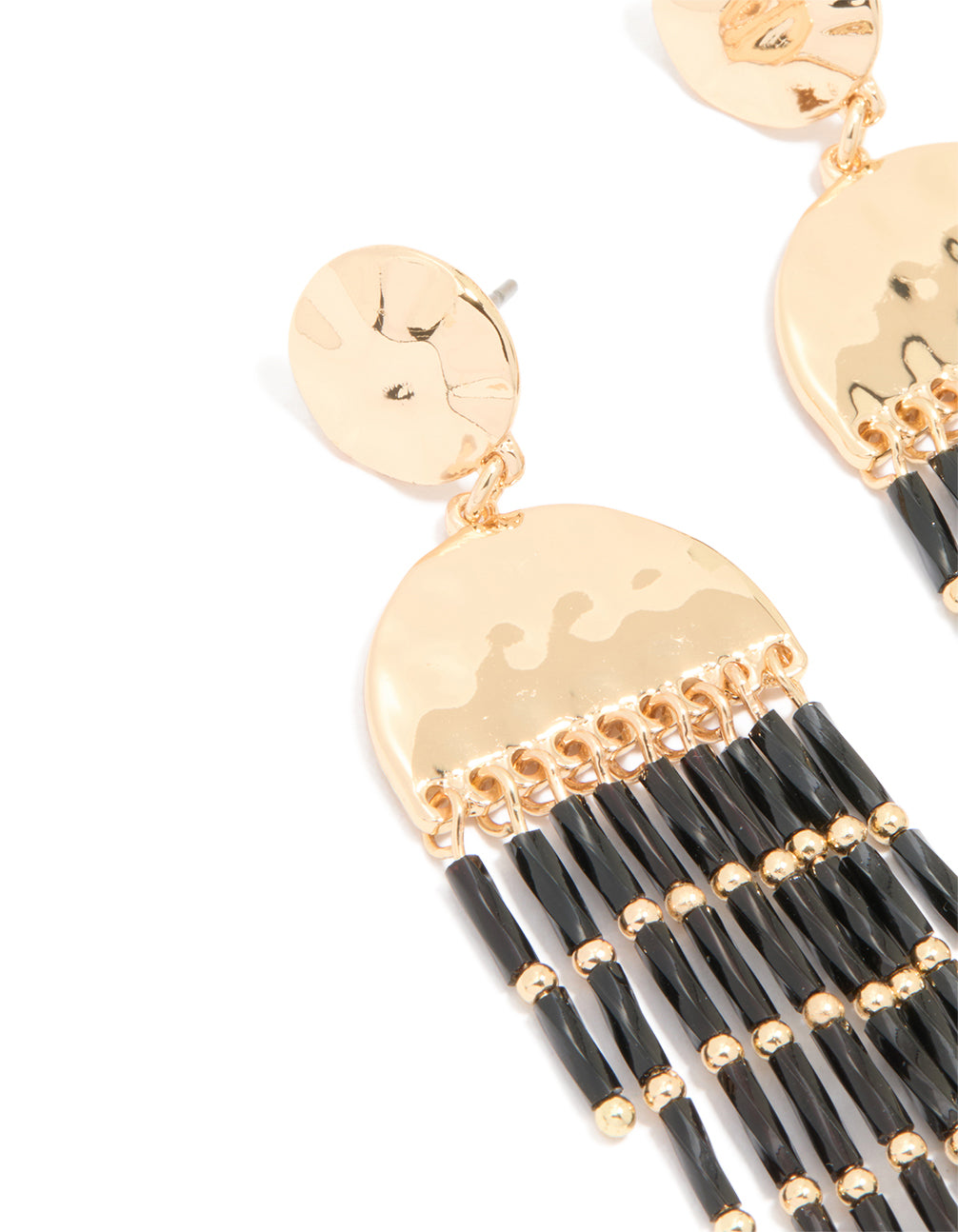 Gold Black Beaded Fountain Drop Earrings