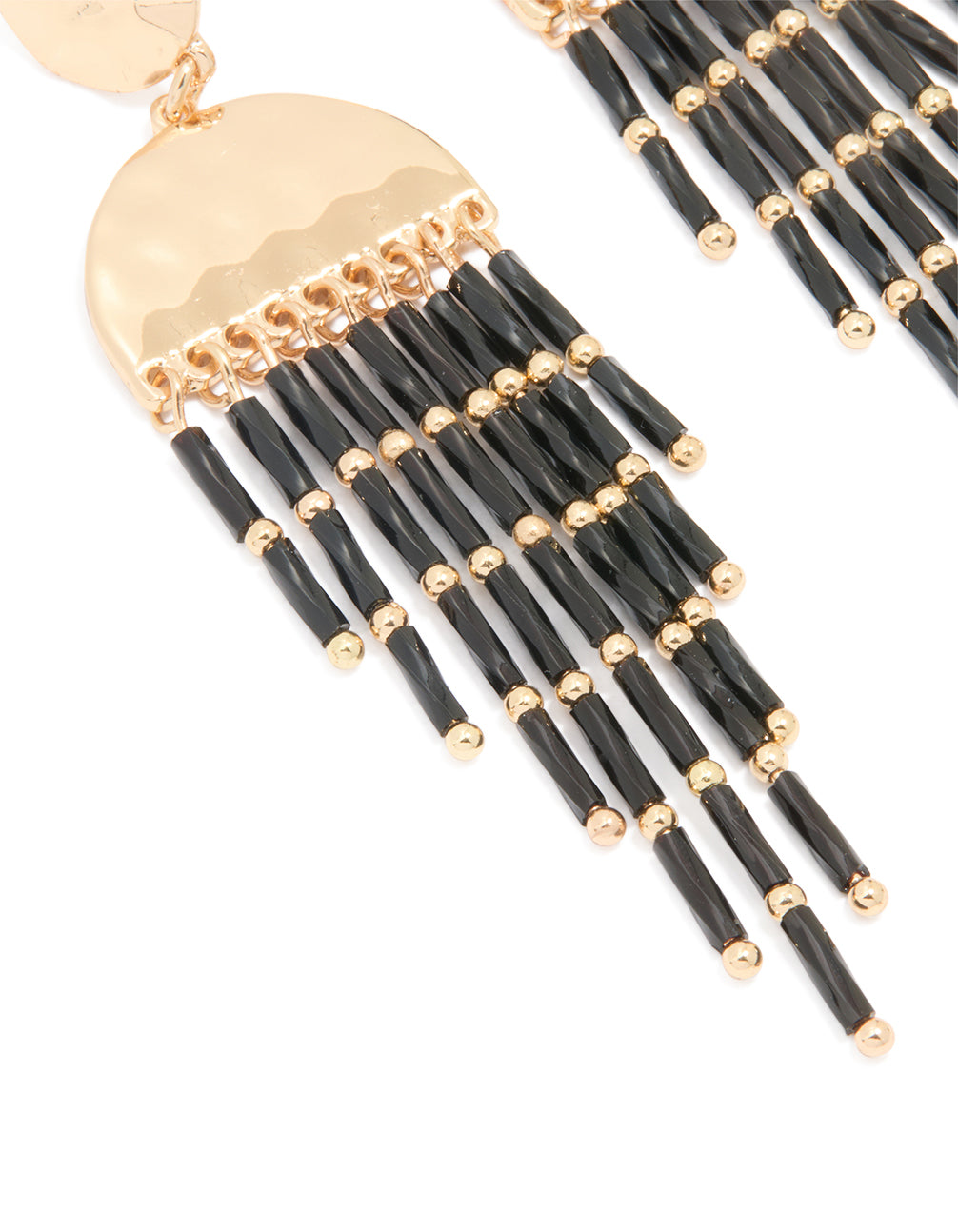 Gold Black Beaded Fountain Drop Earrings
