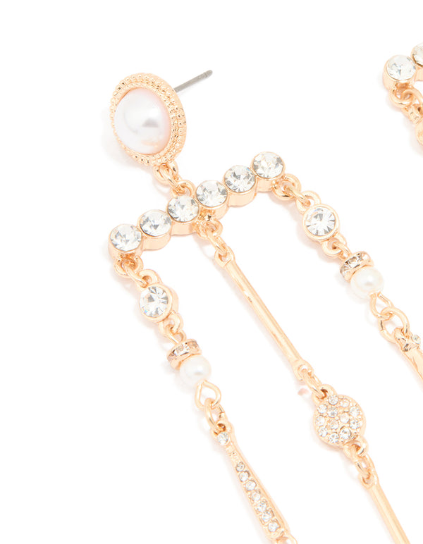 Gold Pearl & Diamante Mobile Earrings