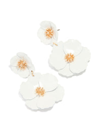 Gold White Coated Metal Flower Drop Earrings - link has visual effect only