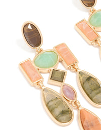 Gold Multicoloured Marble Beaded Mobile Drop Earrings - link has visual effect only