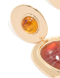 Gold Red & Orange Stone Drop Earrings - link has visual effect only