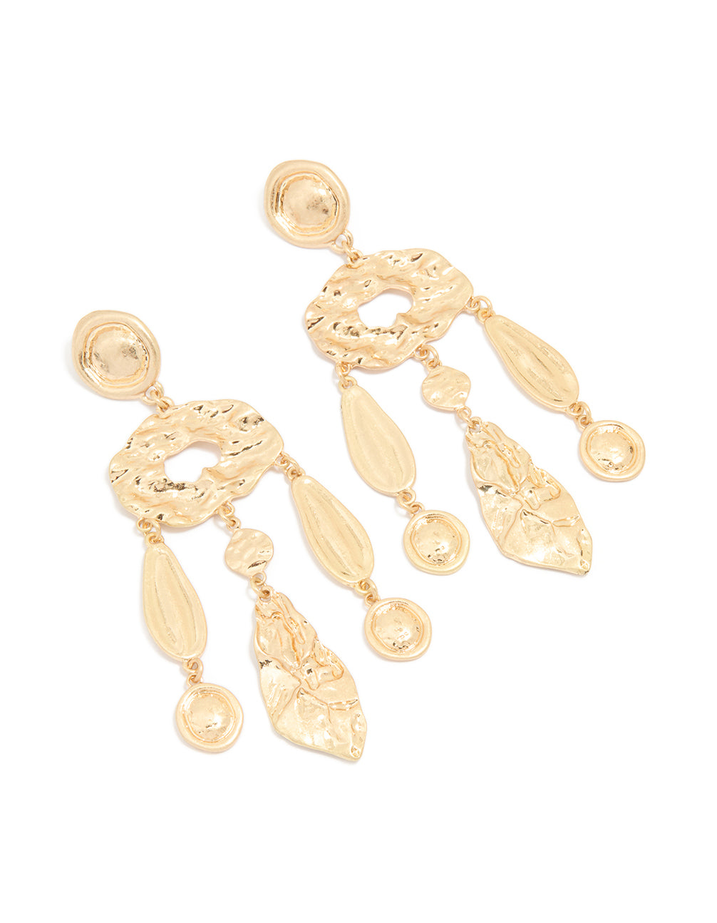 Antique Gold Textured Oval Drop Earrings