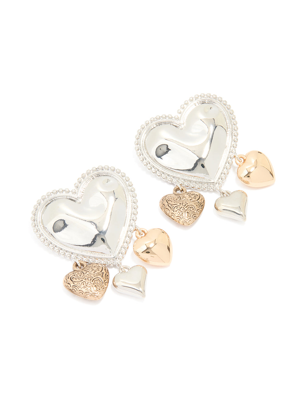 Mixed Metal Heart Charms Drop Earrings