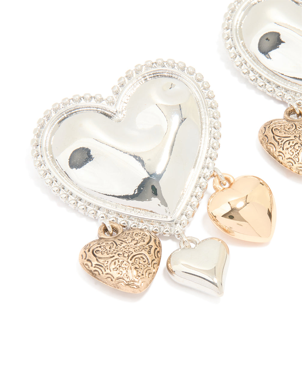 Mixed Metal Heart Charms Drop Earrings