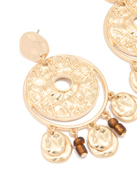 Antique Gold Brown Beaded Textured Circle Drop Earrings - link has visual effect only