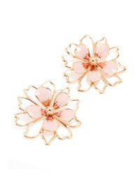 Gold Pink Enamel Flower Stud Earrings - link has visual effect only