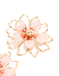Gold Pink Enamel Flower Stud Earrings - link has visual effect only