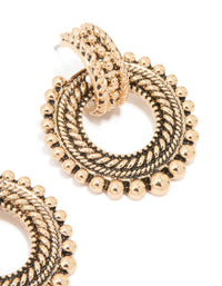 Antique Gold Hoop Textured Drop Earrings - link has visual effect only
