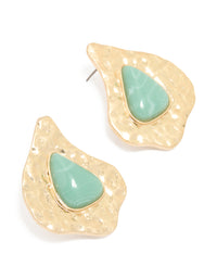 Antique Gold Aqua Beaded Textured Drop Earrings - link has visual effect only