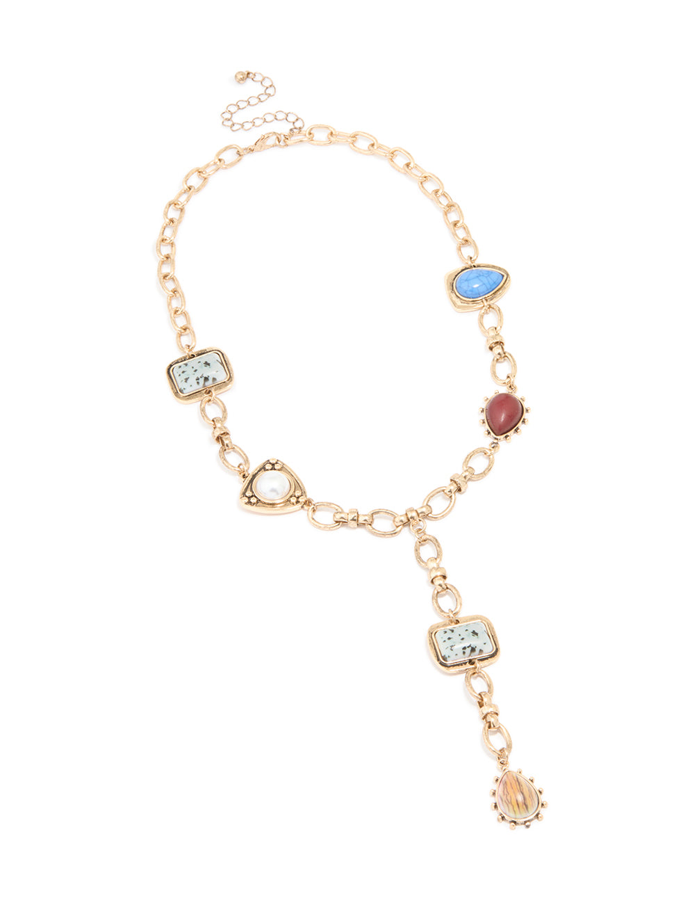 Antique Gold Marble Beaded & Pearl Y-Necklace