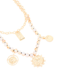 Gold Iridescent Beaded & Disc Charm Layered Necklace - link has visual effect only
