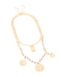 Gold Iridescent Beaded & Disc Charm Layered Necklace - link has visual effect only