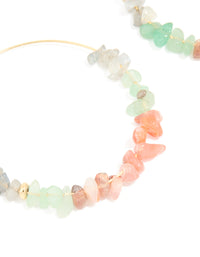 Gold Plated Multicoloured Semi Precious Stone Chip Hoop Earrings - link has visual effect only