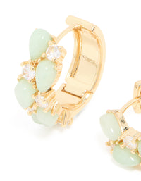 Gold Plated Green Semi Precious Stone & Cubic Zirconia Hoop Earrings - link has visual effect only